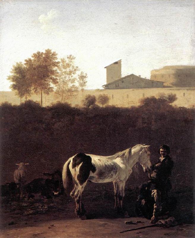 DUJARDIN, Karel Italian Landscape with Herdsman and a Piebald Horse sg Sweden oil painting art